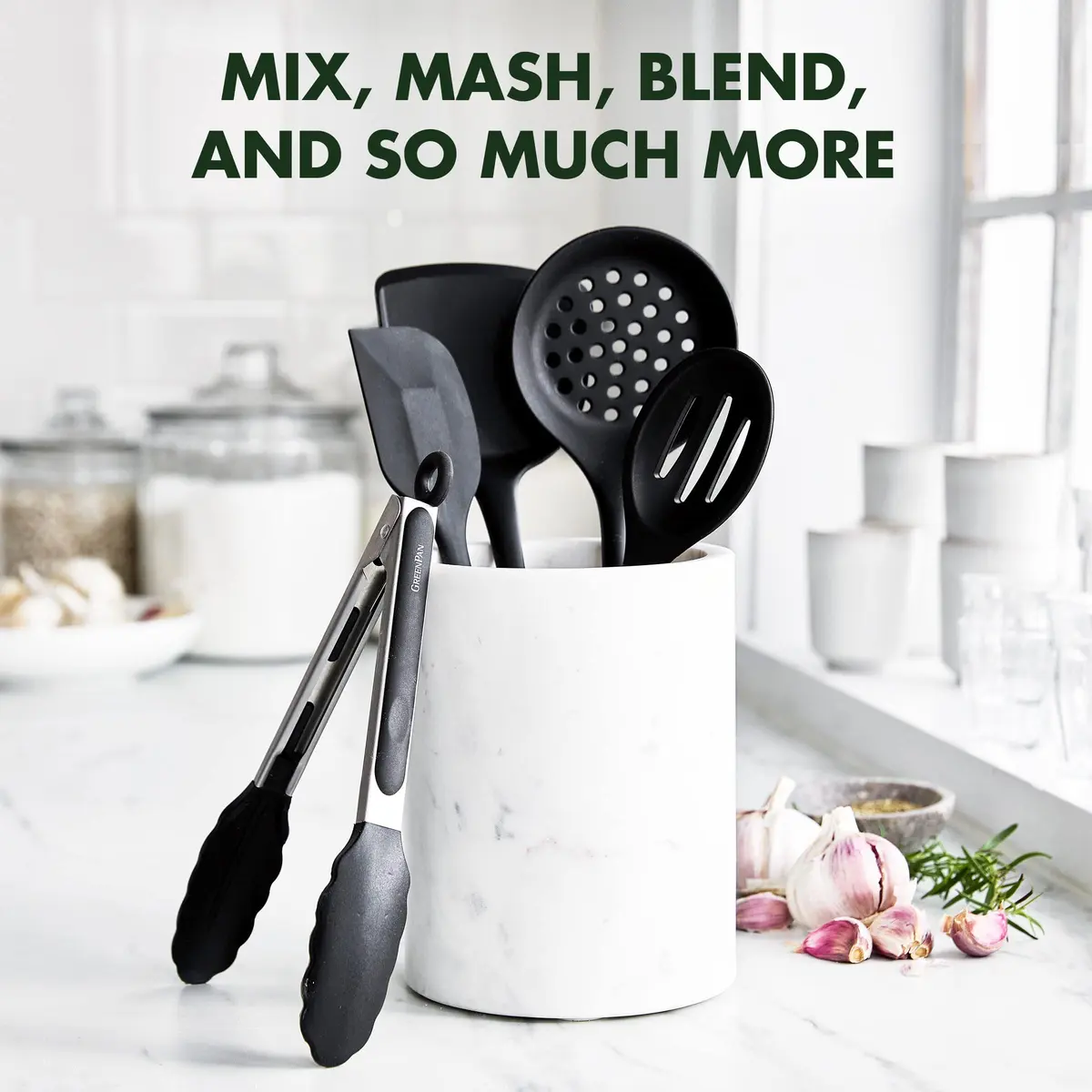 GreenPan 5 Piece Cooking Utensil Set, Silicone Nonstick, Scratch-Free, Black | Versatile Kitchen Tools - view 6