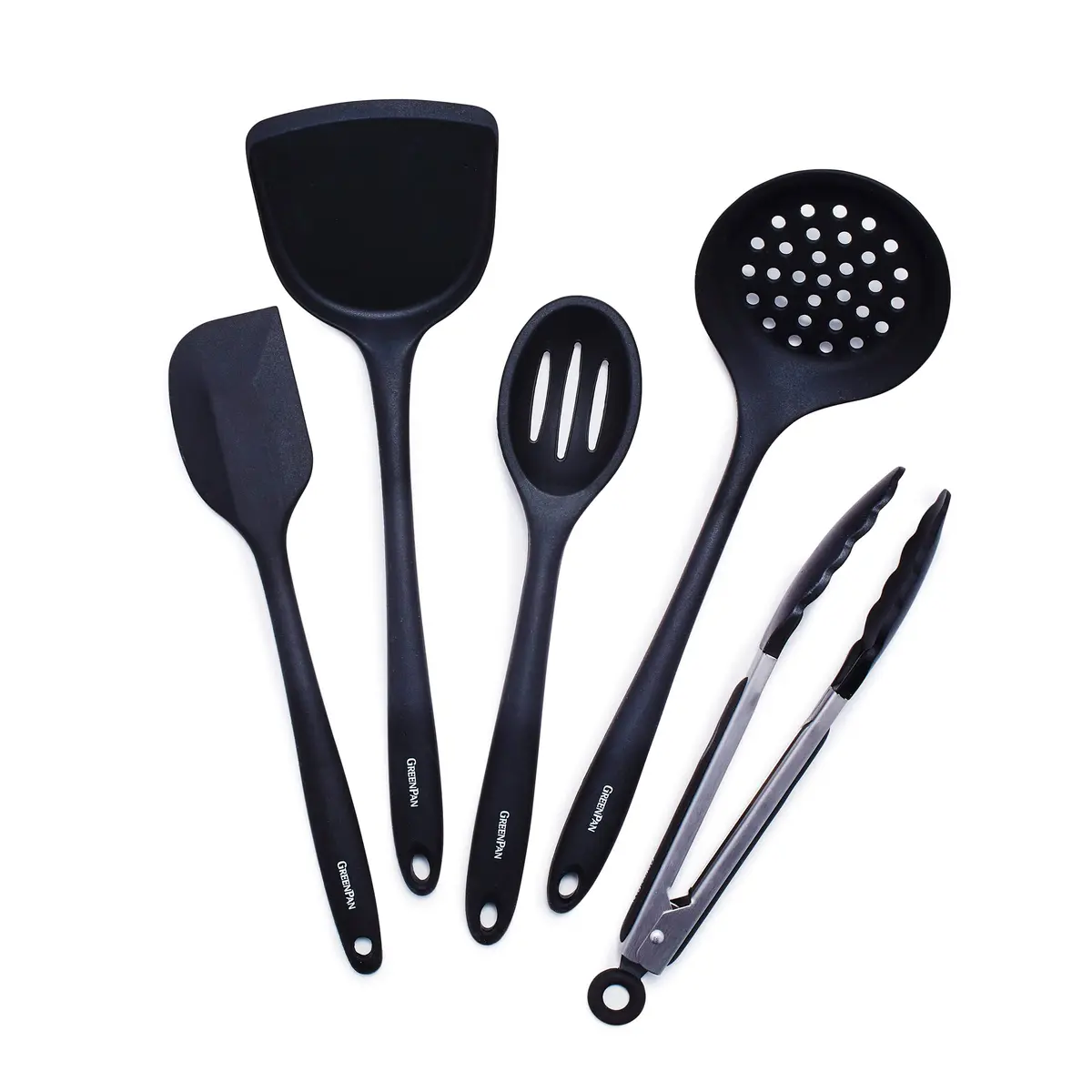 GreenPan 5 Piece Cooking Utensil Set, Silicone Nonstick, Scratch-Free, Black | Versatile Kitchen Tools - main product image