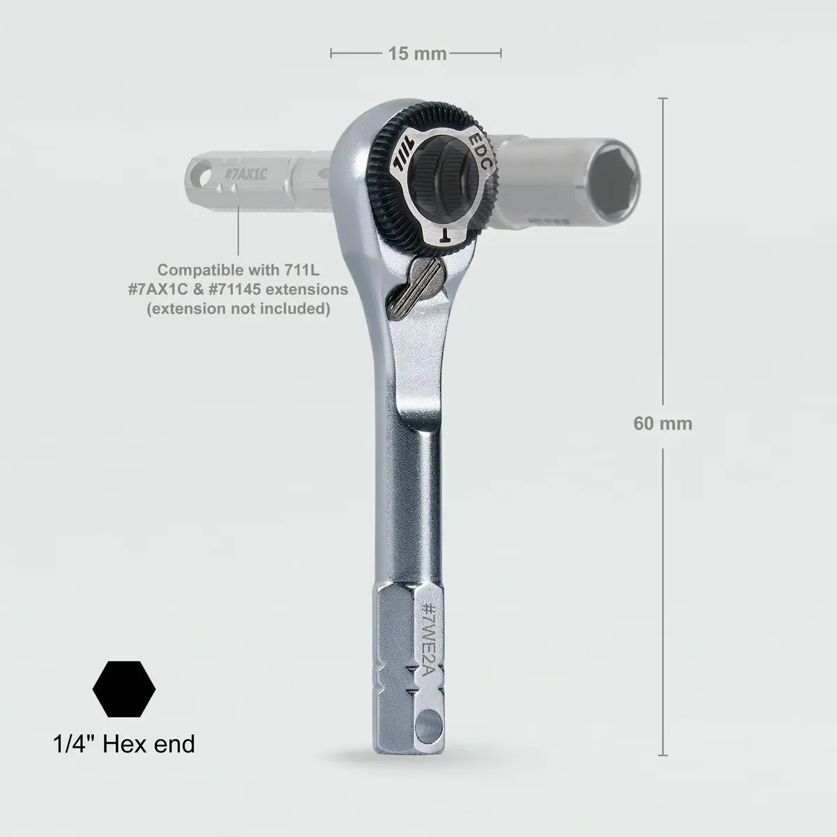 711L 1/4" EDC Ratchet Wrench MK2 with Geared Thumb Wheel | Compact, Alloy Steel, Taiwan Made - view 6