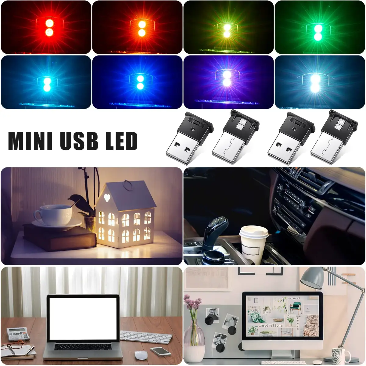 Tallew 4 Pcs Mini USB LED Interior Lights 5V | Music Sync Atmosphere Lamps - view 6