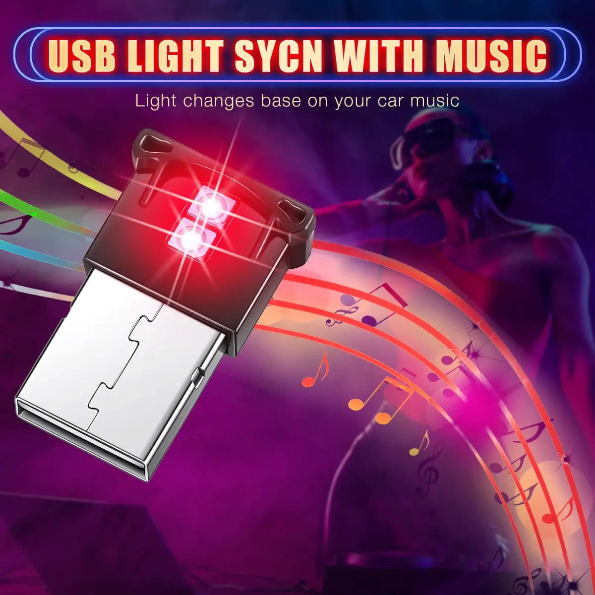 Tallew 4 Pcs Mini USB LED Interior Lights 5V | Music Sync Atmosphere Lamps - view 2