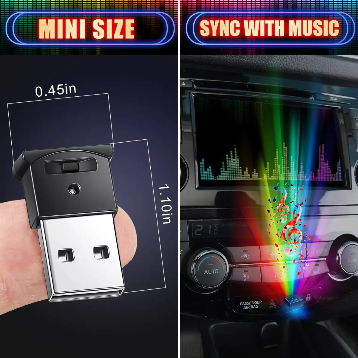 Tallew 4 Pcs Mini USB LED Interior Lights 5V | Music Sync Atmosphere Lamps - view 4