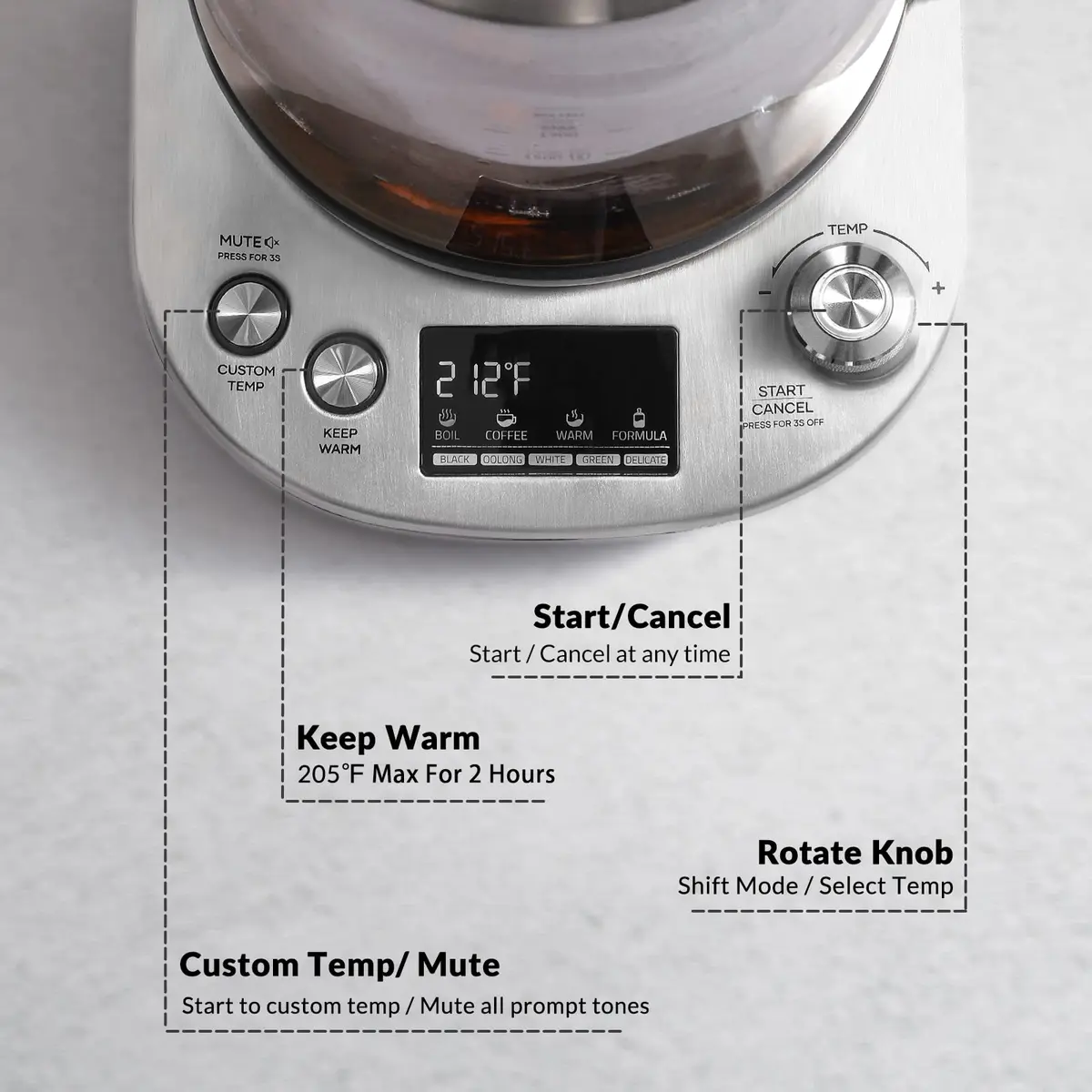 Mecity Electric Tea Kettle with Removable Infuser 1.7L | 9 Preset Brewing Programs & Temp Control - view 5
