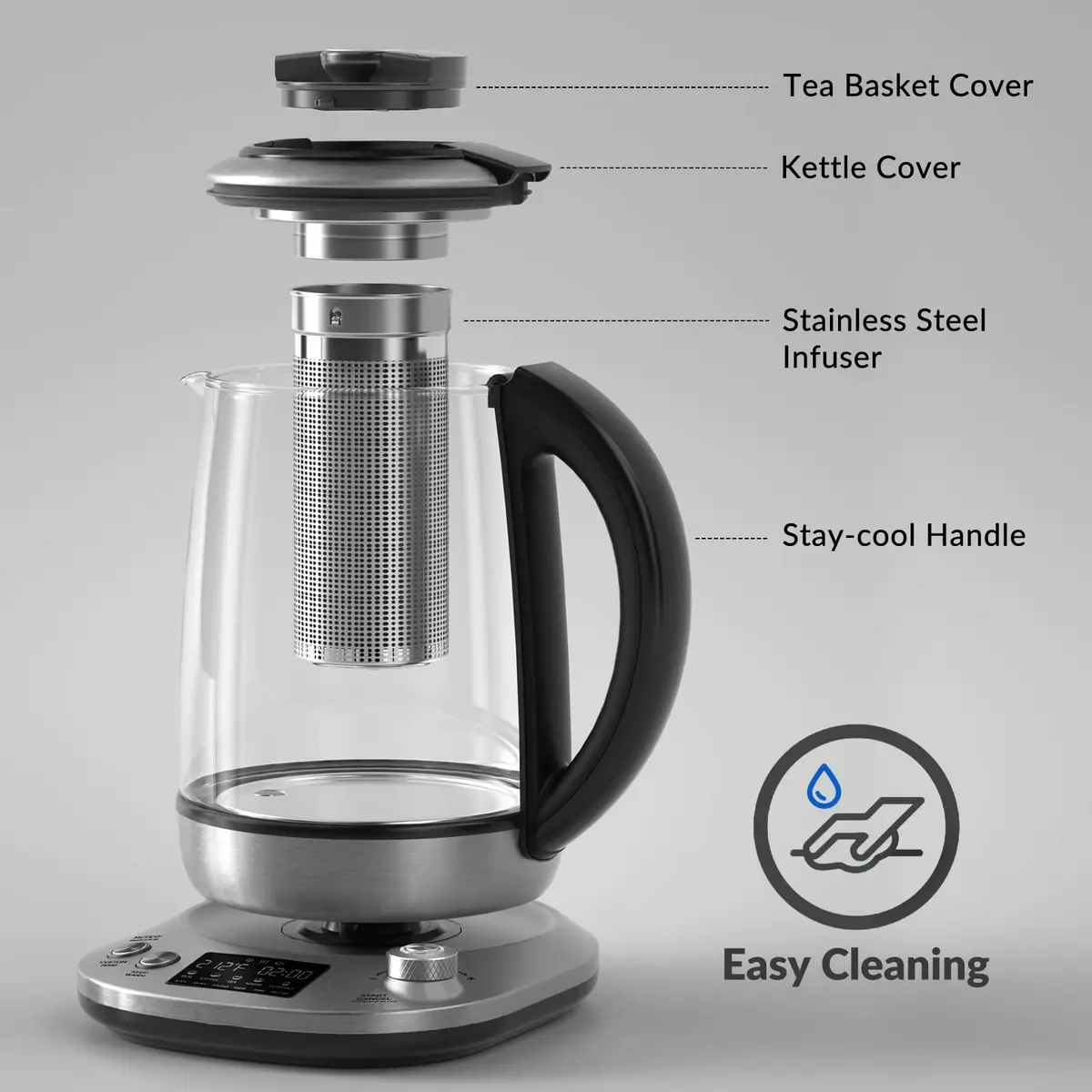Mecity Electric Tea Kettle with Removable Infuser 1.7L | 9 Preset Brewing Programs & Temp Control - view 6