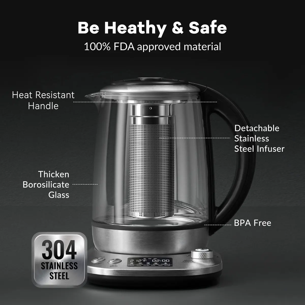 Mecity Electric Tea Kettle with Removable Infuser 1.7L | 9 Preset Brewing Programs & Temp Control - view 7