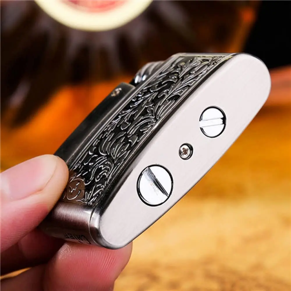 YANCONG Vintage Kerosene Lighter Retro Embossed Antique Style Petrol Lighter for Men (Silver) | Copper, Kerosene, 52*40*15mm - view 4