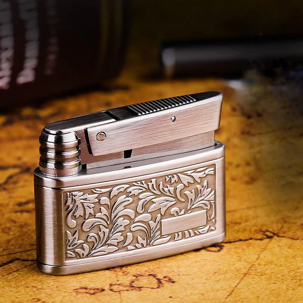 YANCONG Vintage Kerosene Lighter Retro Embossed Antique Style Petrol Lighter for Men (Silver) | Copper, Kerosene, 52*40*15mm - view 3