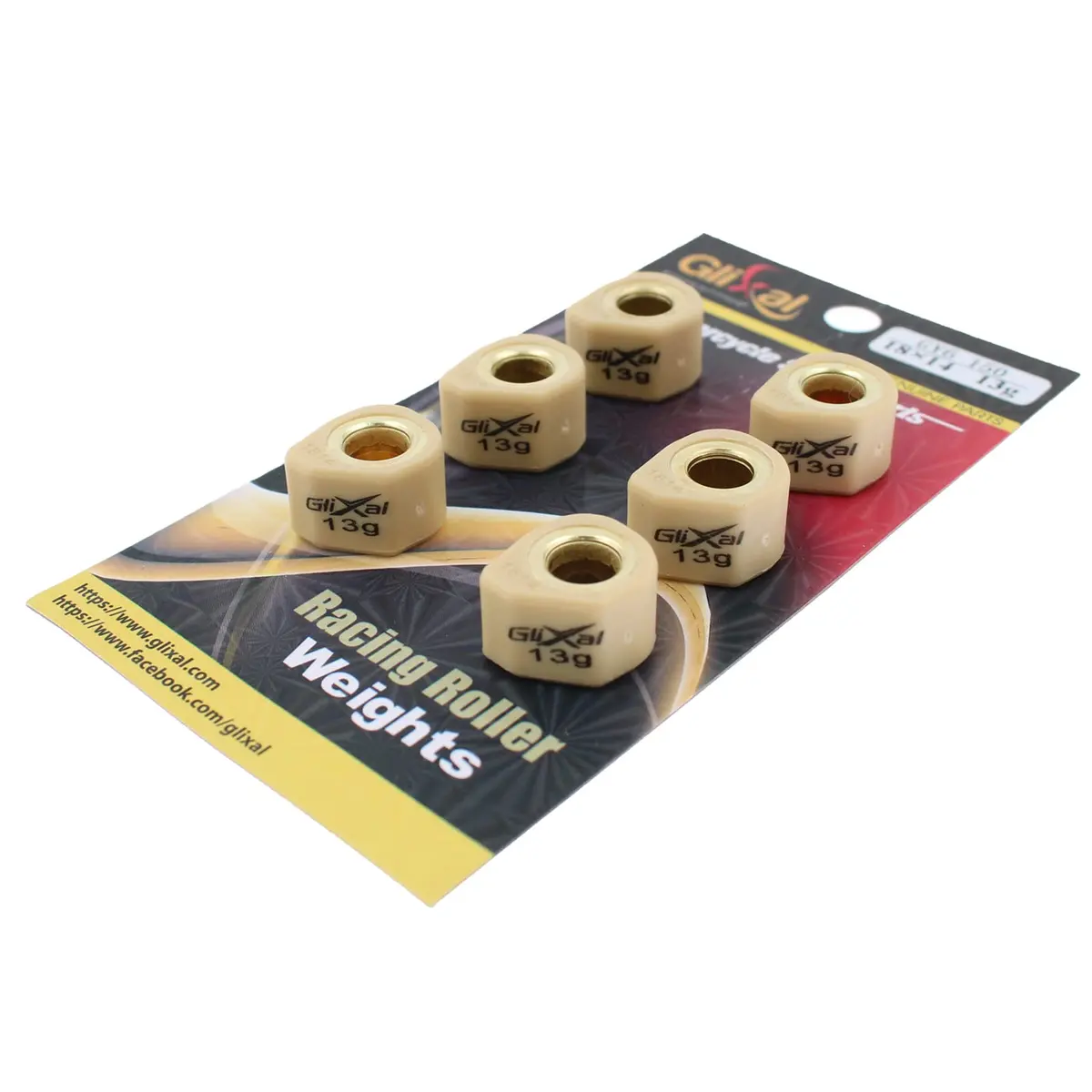 Glixal High Performance Polygon Variator Sliders 18x14mm | Racing Roller Weights for GY6 125cc-150cc (13g) - main product image