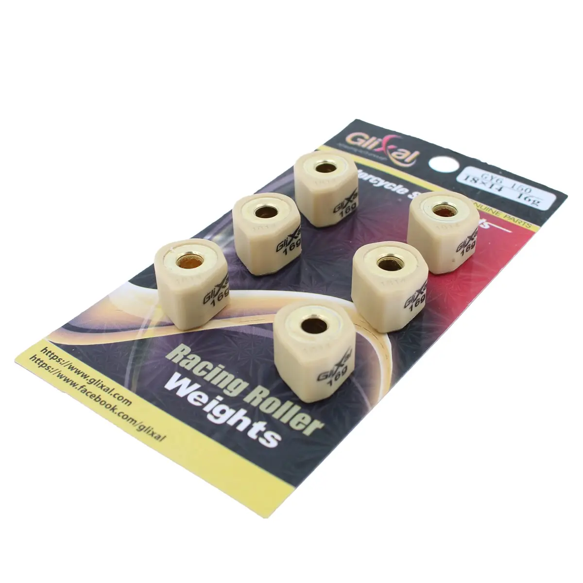 Glixal High Performance Polygon Variator Sliders 16g | Racing Roller Weights for GY6 125cc-150cc Scooters & ATV - main product image