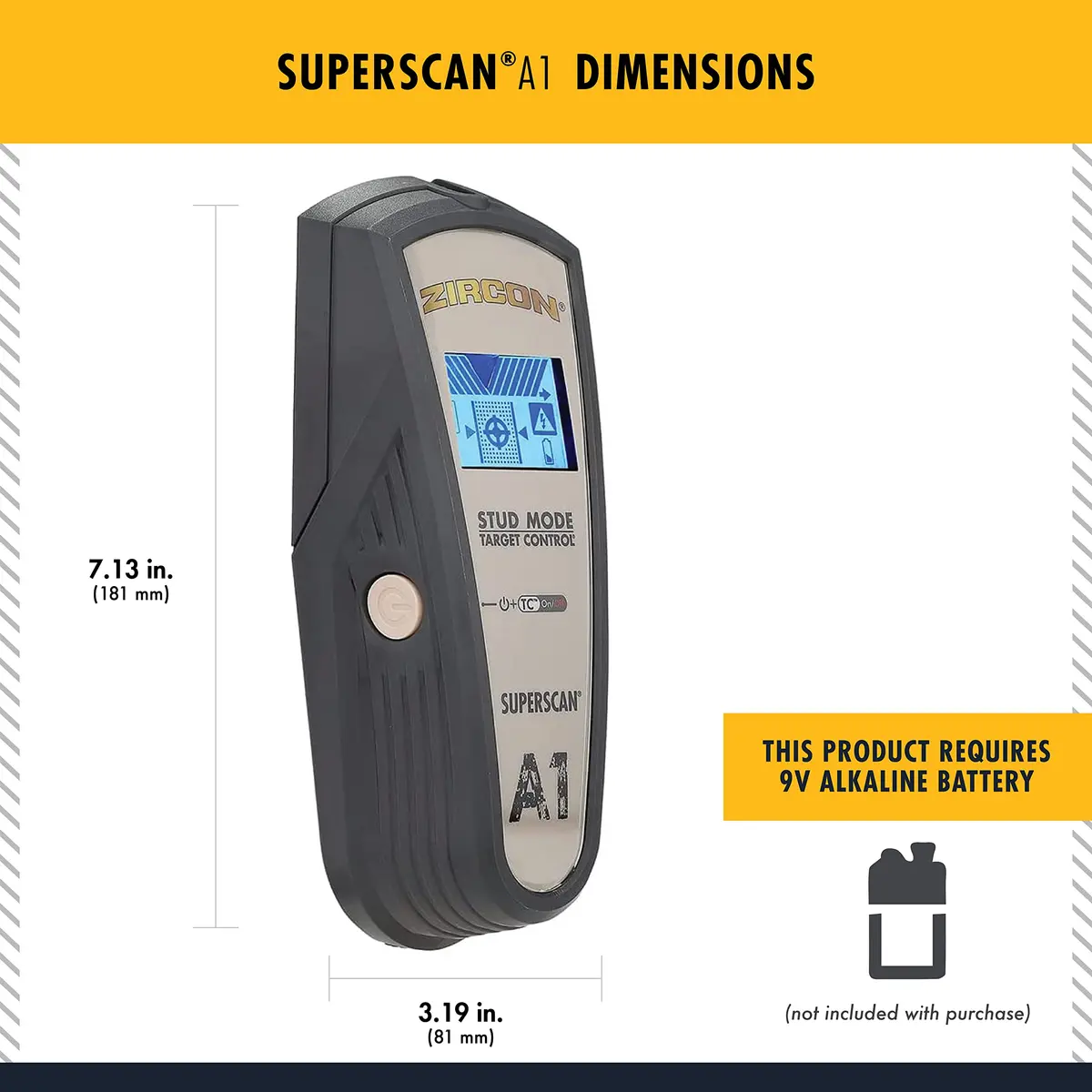 Zircon SuperScan A1 Advanced Stud Finder with Target Control and StudScan Mode | Detects Wood & Metal Studs up to 19mm - view 6