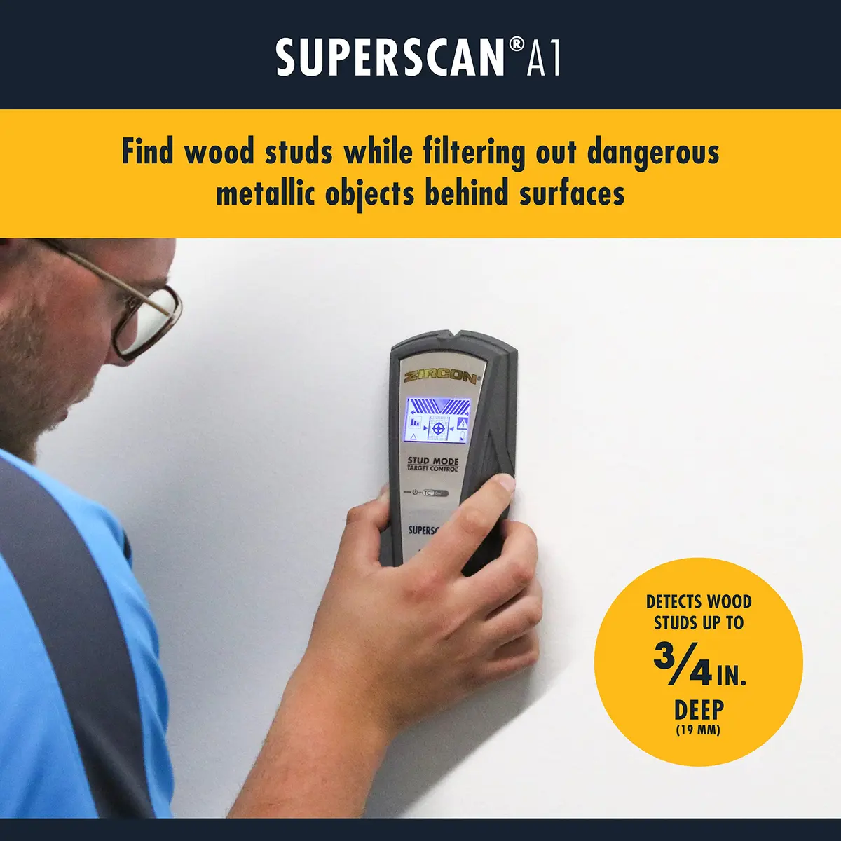 Zircon SuperScan A1 Advanced Stud Finder with Target Control and StudScan Mode | Detects Wood & Metal Studs up to 19mm - view 2