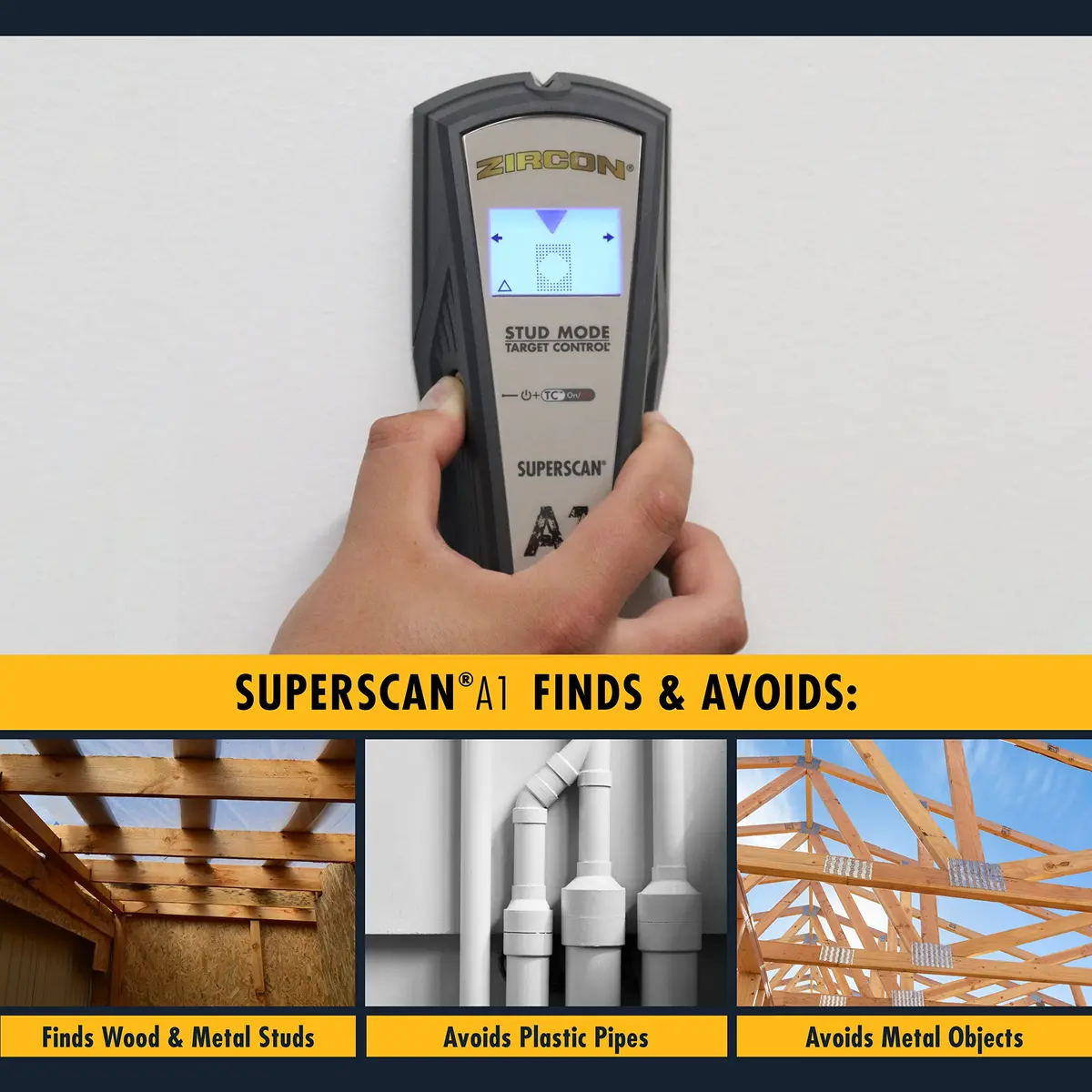Zircon SuperScan A1 Advanced Stud Finder with Target Control and StudScan Mode | Detects Wood & Metal Studs up to 19mm - view 4
