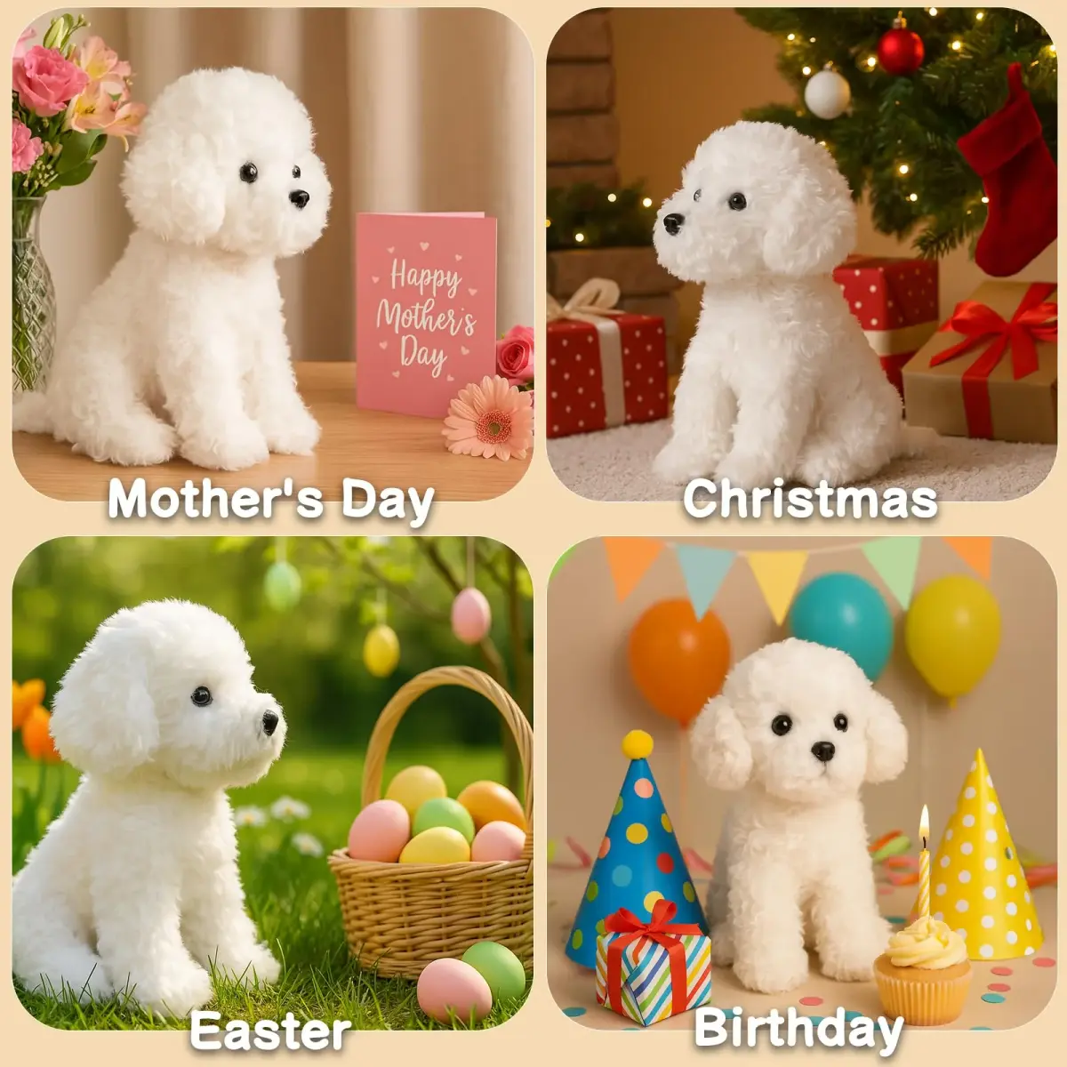 WEIGEDU White Toy Poodle Stuffed Animal Dog Puppy - Bichon Frise Maltese Maltipoo White Labradoodle Plush Toy for Kids and Babies 12.6" - view 9
