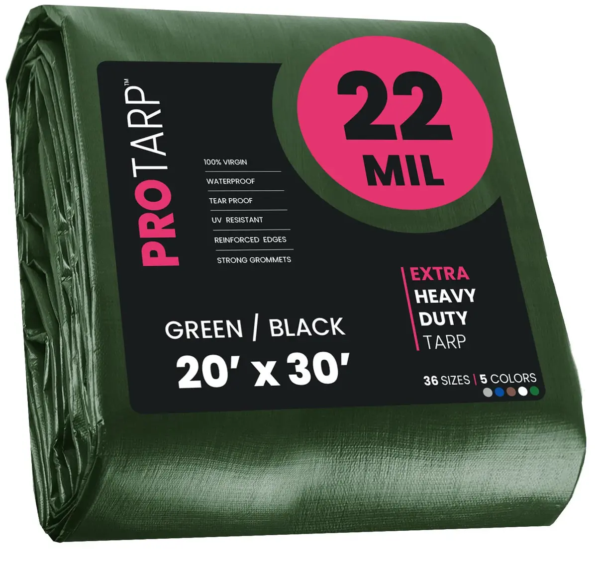 PROTARP Heavy Duty 22 Mil Tarp Cover 20′ X 30′ | Waterproof UV Resistant Rip & Tear Proof - main product image