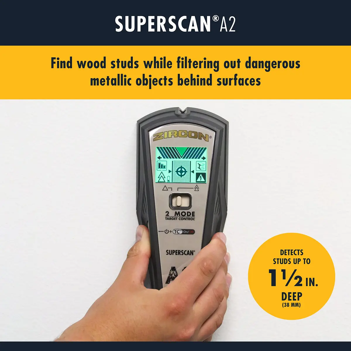 Zircon SuperScan A1 Advanced Stud Finder with Target Control and StudScan Mode | Detects Wood & Metal Studs up to 19mm - view 2