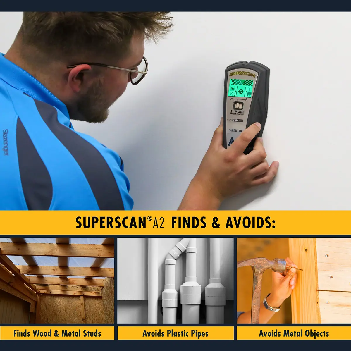 Zircon SuperScan A1 Advanced Stud Finder with Target Control and StudScan Mode | Detects Wood & Metal Studs up to 19mm - view 4
