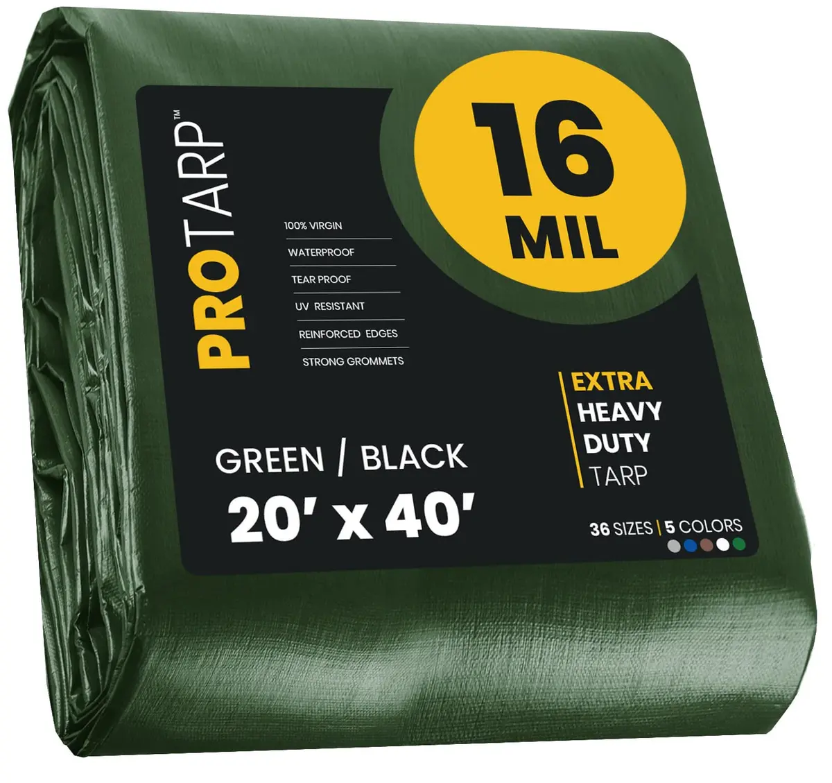 PROTARP Extra Heavy Duty 16 Mil Tarp Cover | Waterproof, UV Resistant, Rip & Tear Proof (20′ X 40′) - main product image