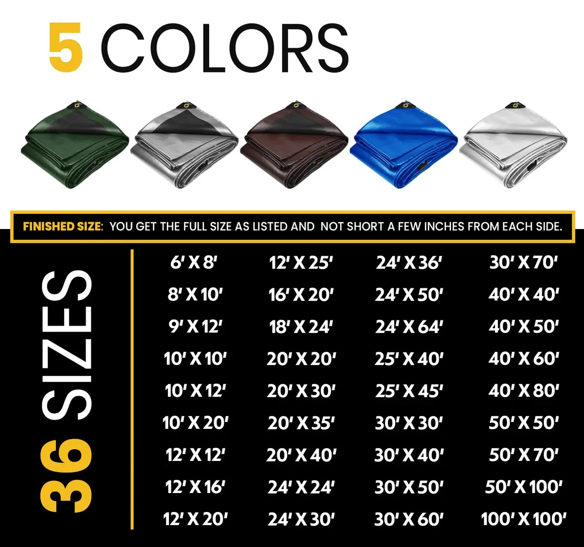 PROTARP Extra Heavy Duty 16 Mil Tarp Cover | Waterproof, UV Resistant, Rip & Tear Proof (20′ X 40′) - view 3