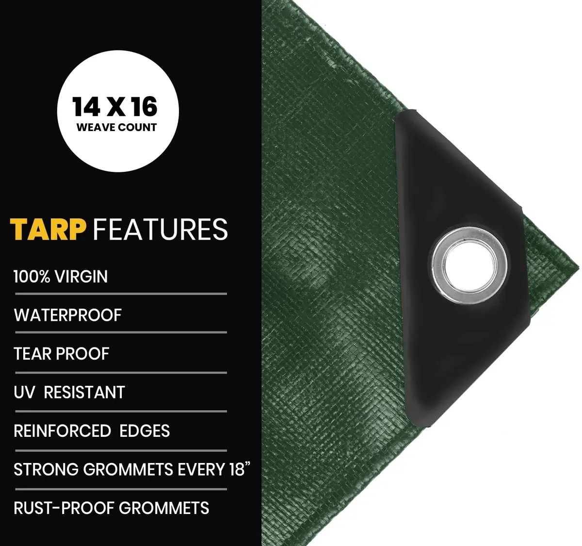 PROTARP Extra Heavy Duty 16 Mil Tarp Cover | Waterproof, UV Resistant, Rip & Tear Proof (20′ X 40′) - view 4