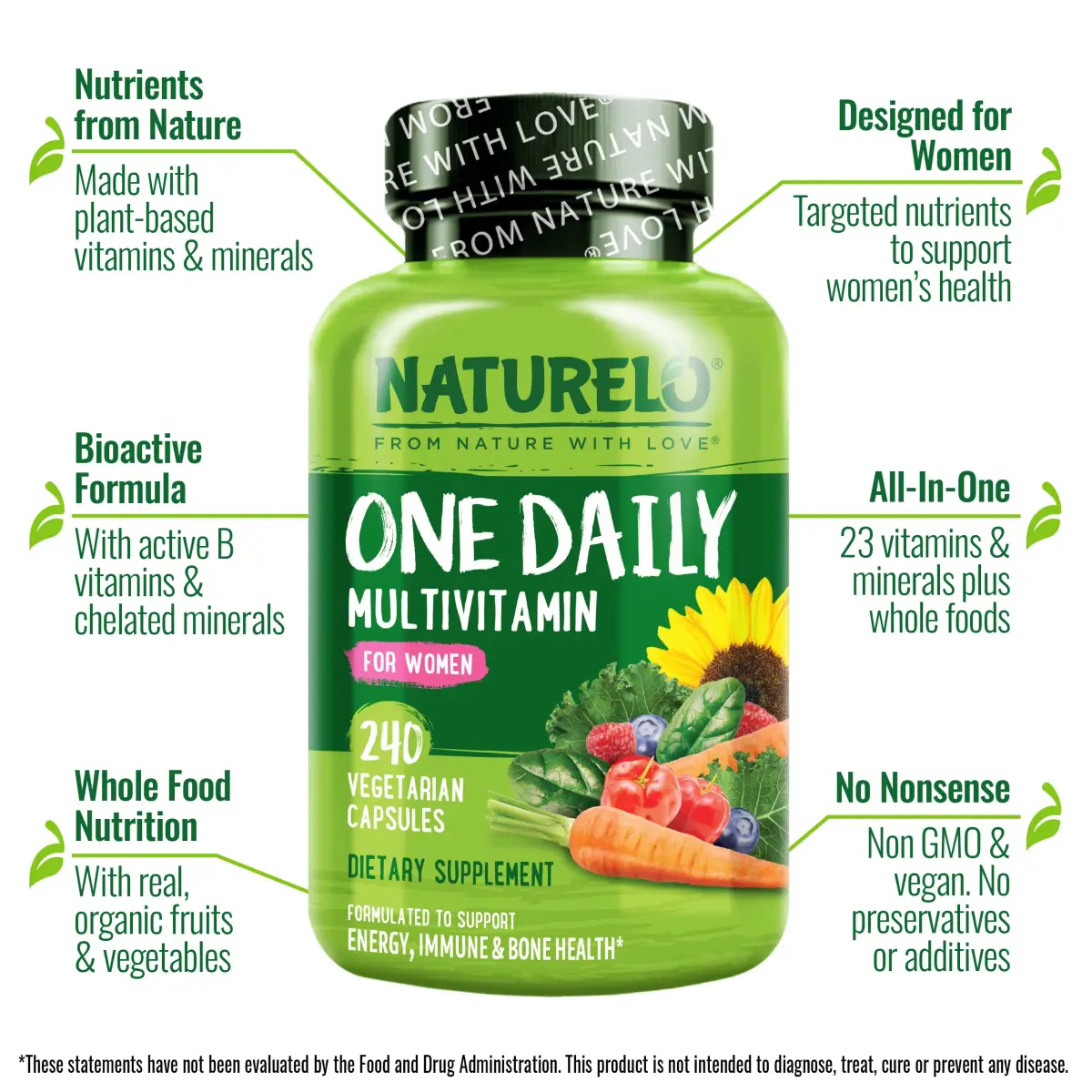 NATURELO One Daily Multivitamin for Women 240 Count | Plant-Based, Non-GMO, Gluten-Free - view 4