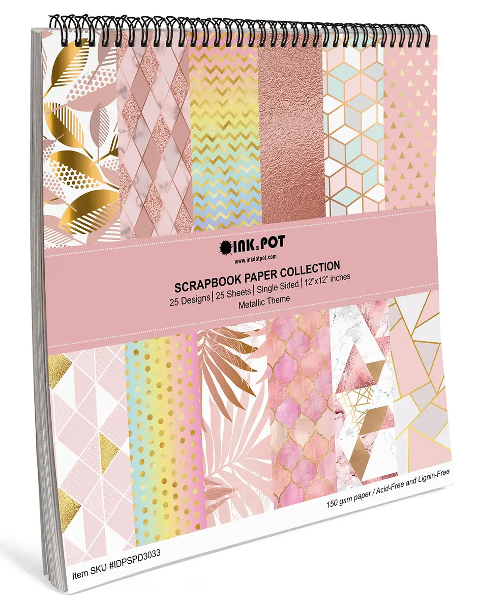 Inkdotpot 25 Sheets Metallic Pastels Theme Texture Scrapbook Paper 12x12 | Colorful DIY Craft Supplies - view 6