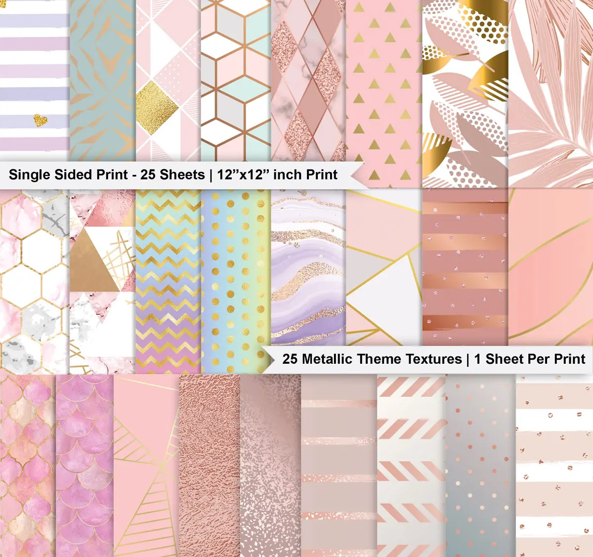 Inkdotpot 25 Sheets Metallic Pastels Theme Texture Scrapbook Paper 12x12 | Colorful DIY Craft Supplies - view 2