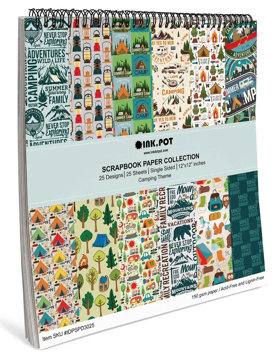 Inkdotpot Camping Texture Scrapbook Paper Pad 12x12 Inch (25 Sheets) | Acid-Free & Lignin-Free Cardstock for Crafts - view 6