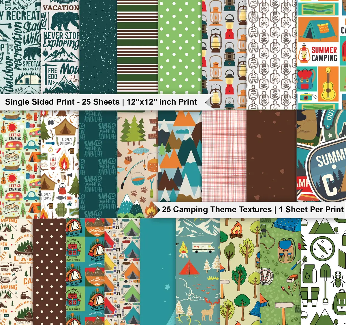 Inkdotpot Camping Texture Scrapbook Paper Pad 12x12 Inch (25 Sheets) | Acid-Free & Lignin-Free Cardstock for Crafts - view 2
