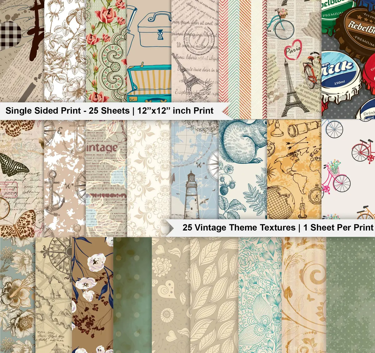 Inkdotpot Vintage Retro Theme Scrapbook Paper Pad 12x12 Inch (25 Sheets, 150 GSM) | Single-Sided Decorative Cardstock for Crafts - view 2