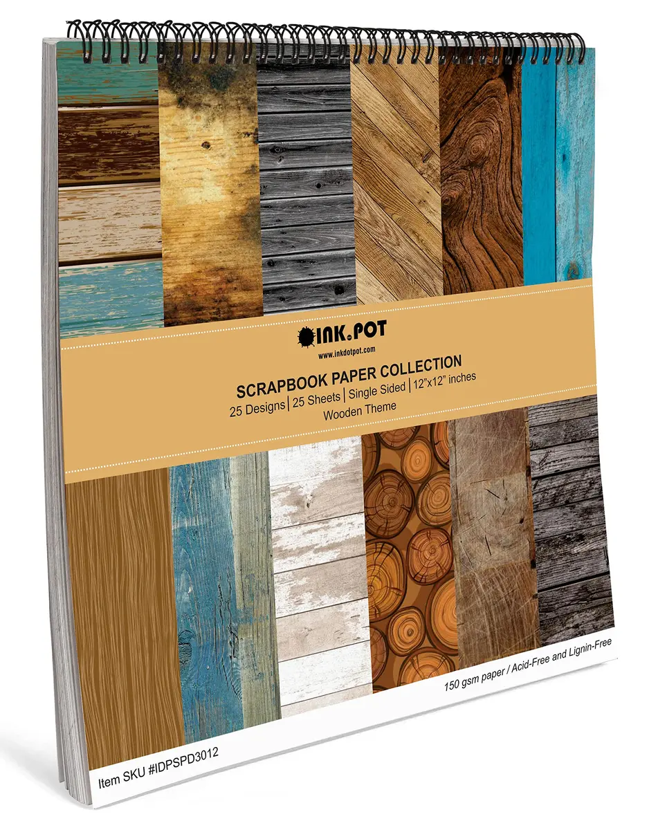 Inkdotpot 25 Sheets Rustic Wood Texture Scrapbook Paper Pad 12x12 | Colorful DIY Craft Supplies - view 6