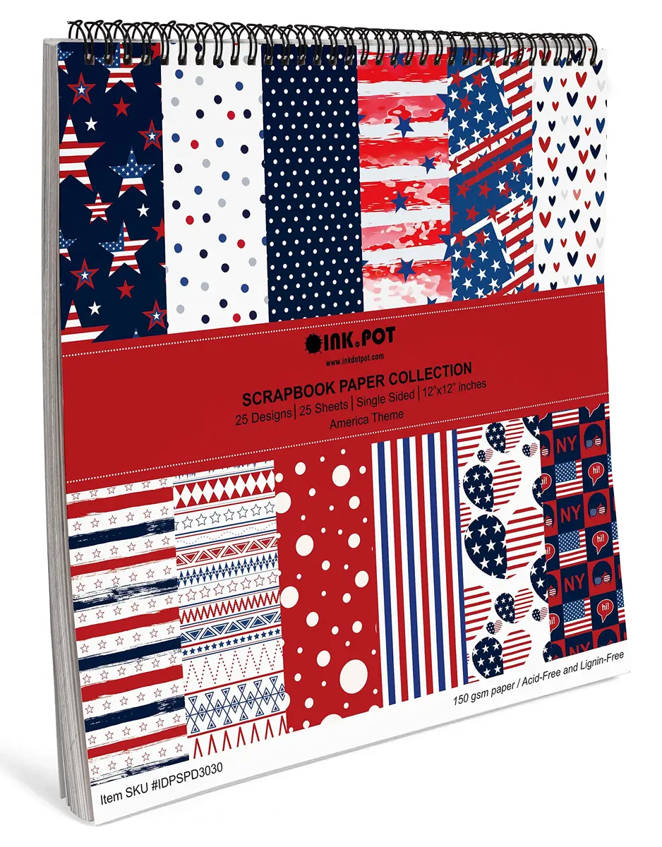 Inkdotpot America Theme Texture Scrapbook Paper Pad 12x12 Inch (25 Sheets, 150 GSM) | Acid-Free Cardstock for Crafts - view 6