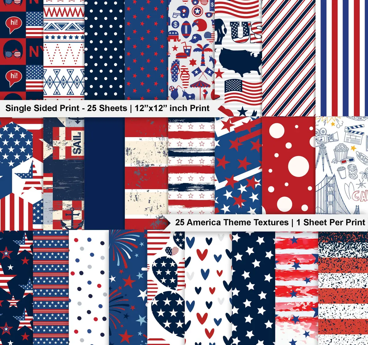 Inkdotpot America Theme Texture Scrapbook Paper Pad 12x12 Inch (25 Sheets, 150 GSM) | Acid-Free Cardstock for Crafts - view 2
