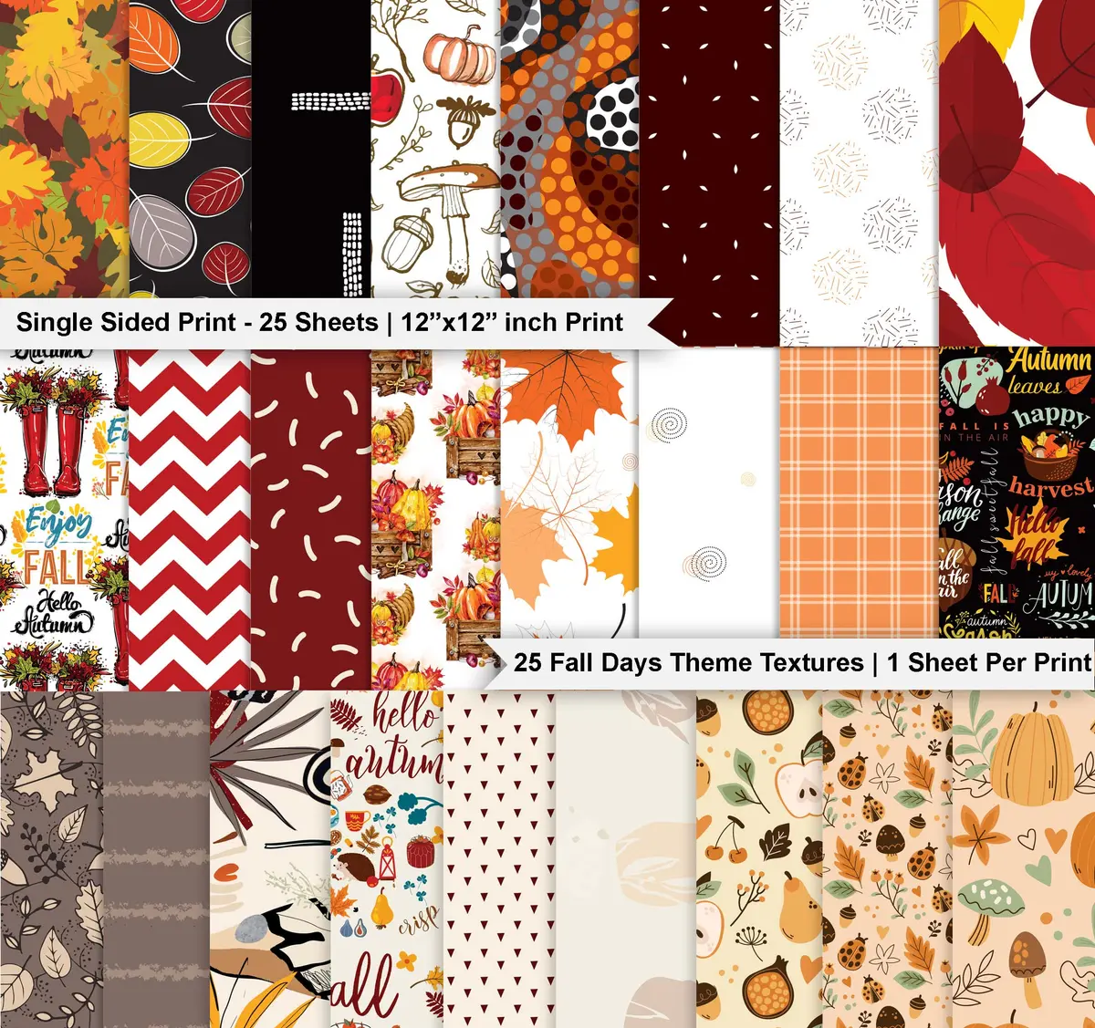 Inkdotpot 25 Sheets Autumn Fall Theme Texture Scrapbook Paper Pad 12x12 | Colorful Decorative Cardstock for DIY Crafts - view 2