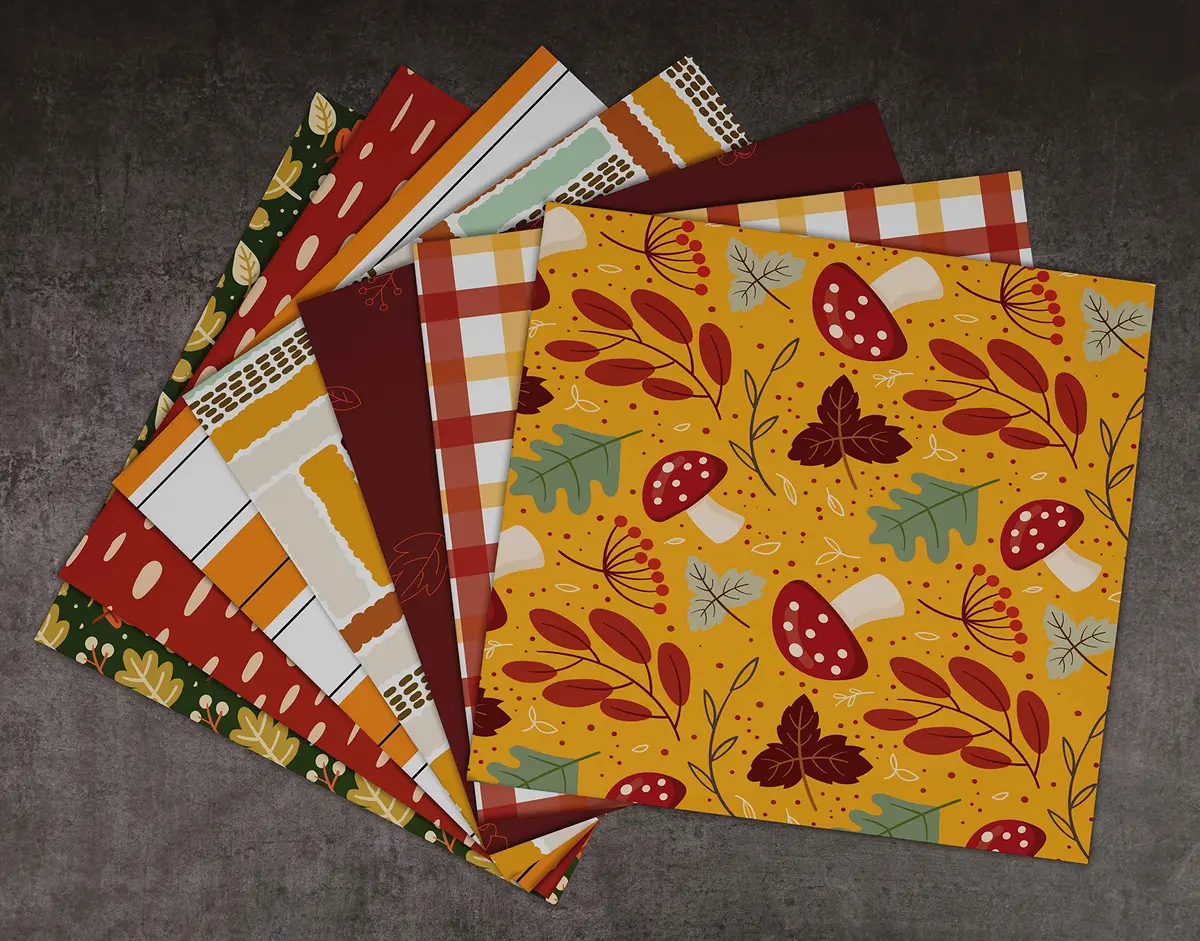 Inkdotpot 25 Sheets Autumn Fall Theme Texture Scrapbook Paper Pad 12x12 | Colorful Decorative Cardstock for DIY Crafts - view 5