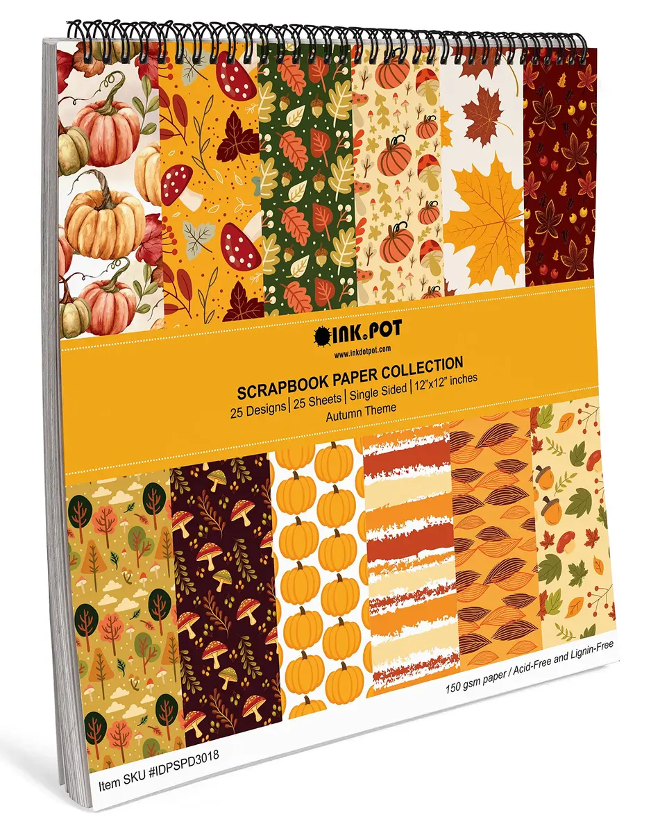 Inkdotpot 25 Sheets Autumn Fall Theme Texture Scrapbook Paper Pad 12x12 | Colorful Decorative Cardstock for DIY Crafts - view 6