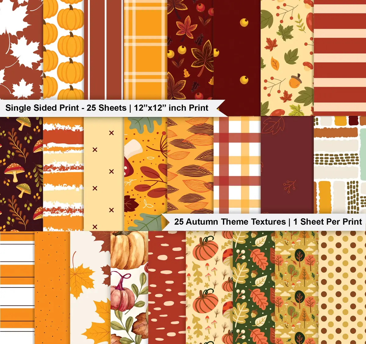 Inkdotpot 25 Sheets Autumn Fall Theme Texture Scrapbook Paper Pad 12x12 | Colorful Decorative Cardstock for DIY Crafts - view 2