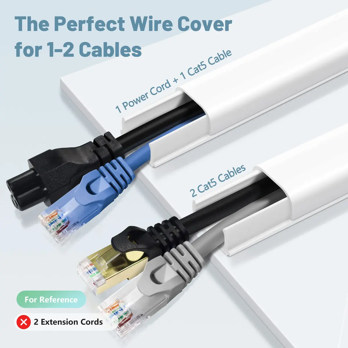 ZhiYo 73" Cord Covers for Wires on Wall, White Cord Hider, 0.7" W x 0.4" H | Wall Cable Management Solution - view 2