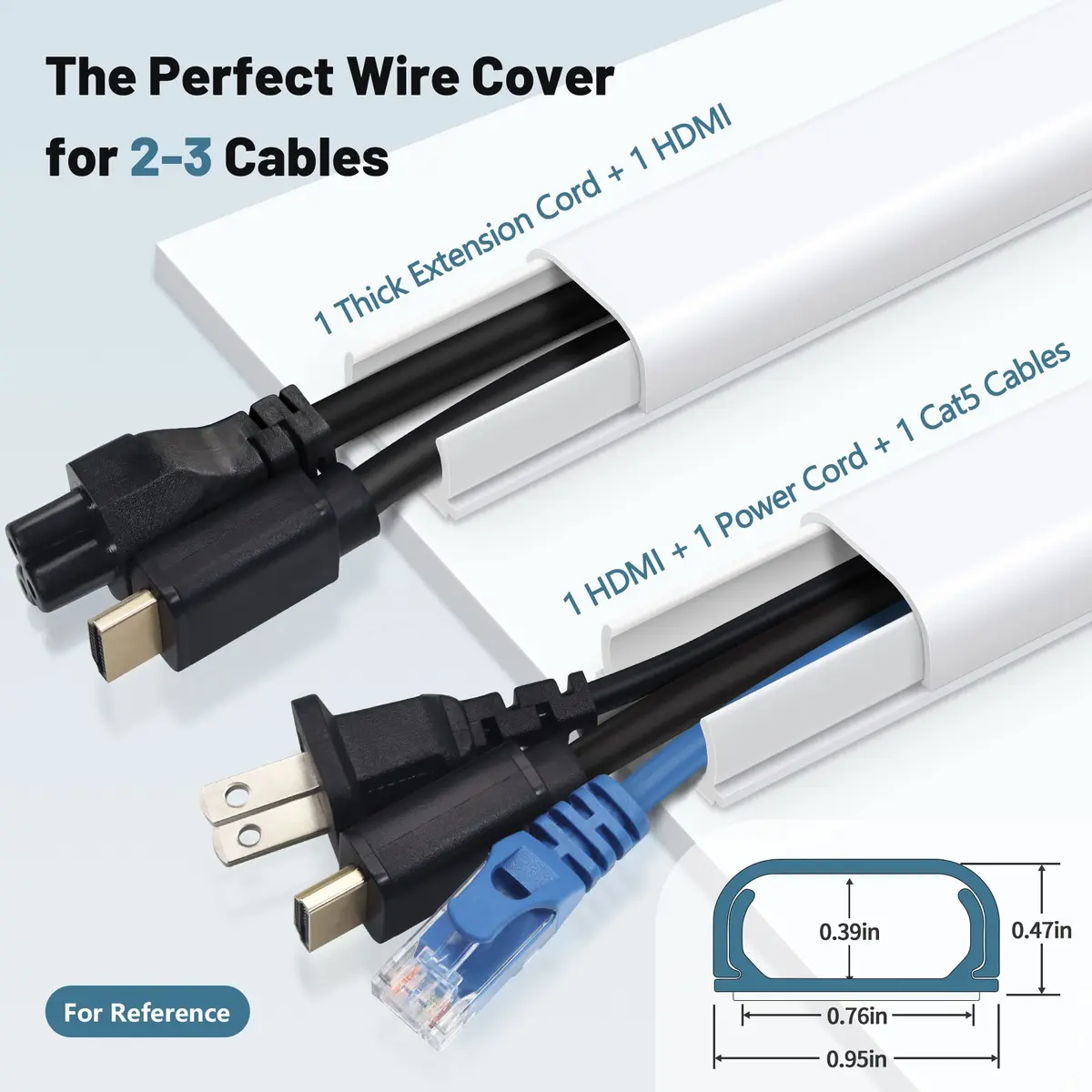 ZhiYo 73" Cord Covers for Wires on Wall, White Cord Hider, 0.95" W x 0.47" | Paintable Cable Raceway for Wall Mounted TV - view 2