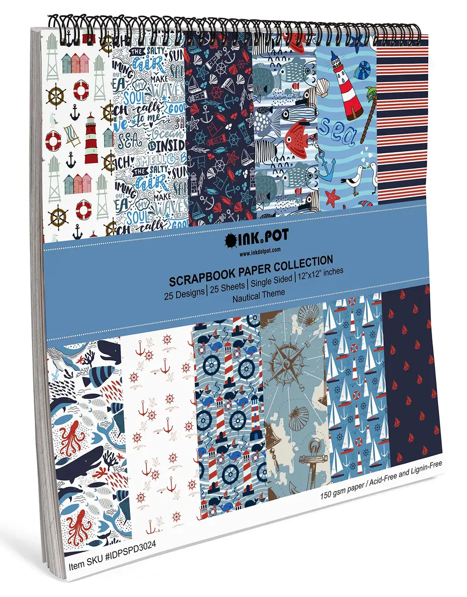 Inkdotpot Nautical Texture Scrapbook Paper Pad 12x12 Inch (30.48x30.48 cm) | 25 Sheets Acid-Free Decorative Cardstock for Crafts - view 6