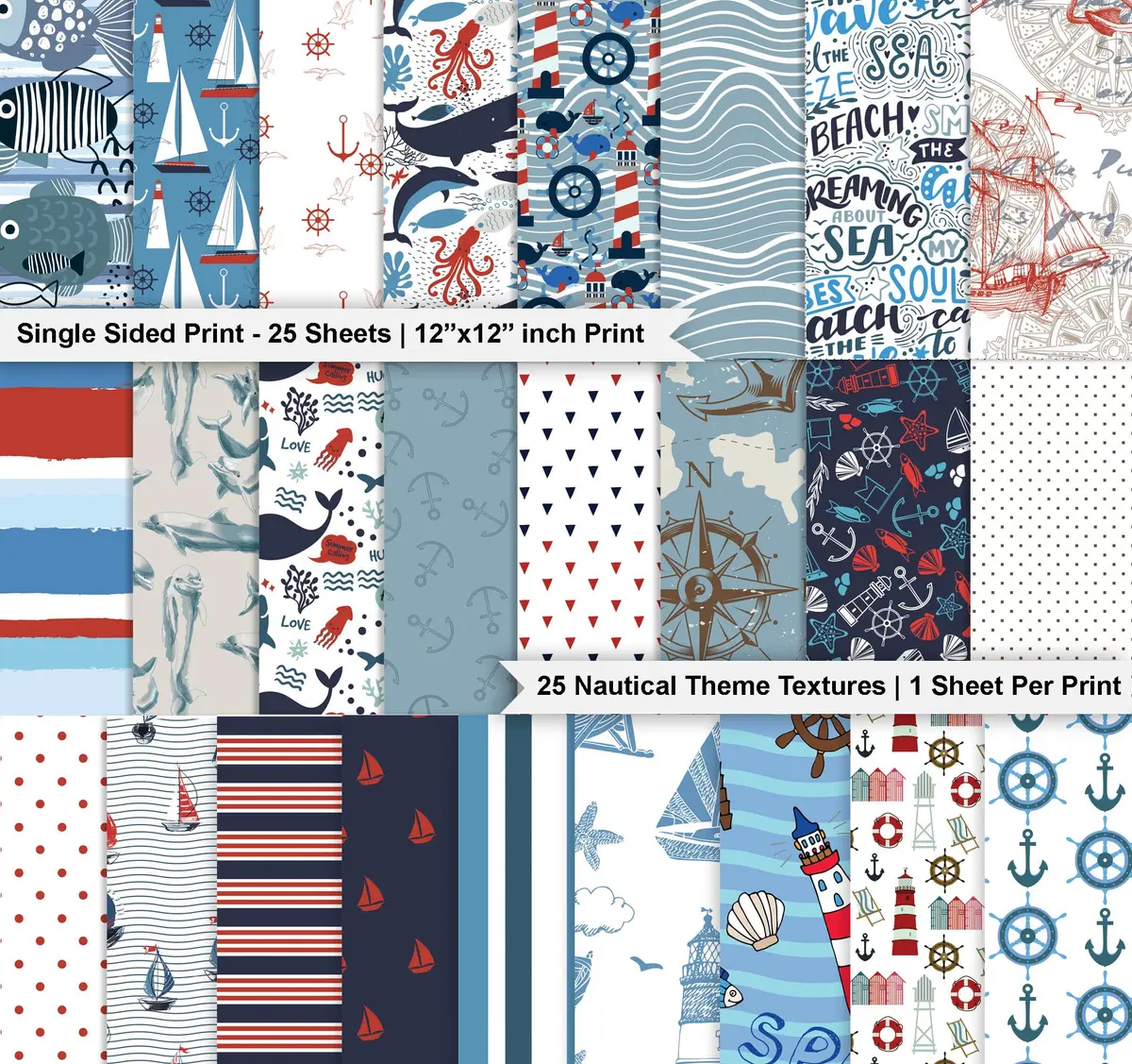 Inkdotpot Nautical Texture Scrapbook Paper Pad 12x12 Inch (30.48x30.48 cm) | 25 Sheets Acid-Free Decorative Cardstock for Crafts - view 2