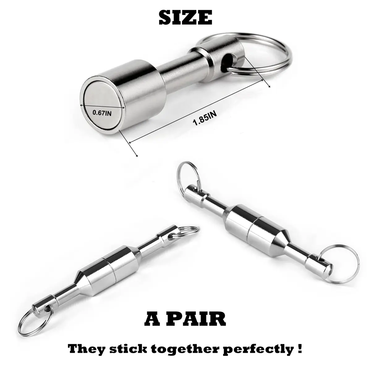 WELLZEER Neodymium Keychain Magnet 17mm x 47mm (2-Pack, Silver) | Strong Rare Earth Metal for Testing Brass, Gold, Silver & Hanging Keys - view 2