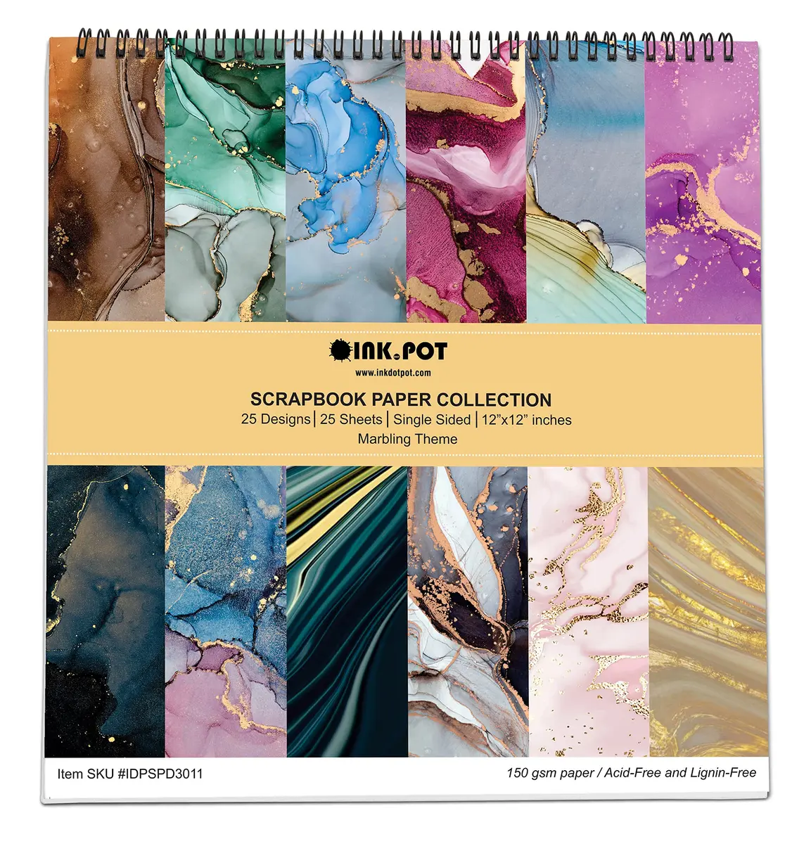 Inkdotpot 25 Sheets Marbling Theme Texture Scrapbook Paper Pad 12x12 | Colorful DIY Decorative Cardmaking Supplies - main product image