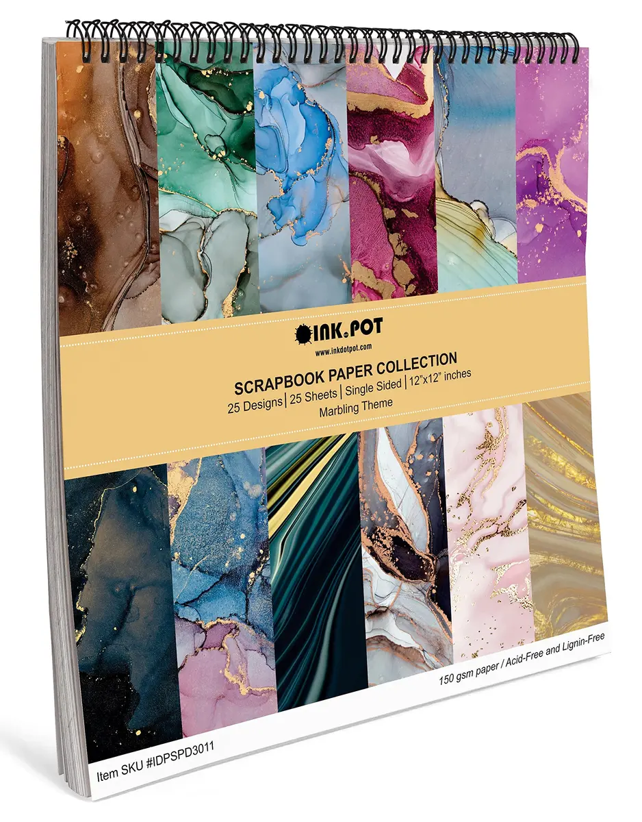 Inkdotpot 25 Sheets Marbling Theme Texture Scrapbook Paper Pad 12x12 | Colorful DIY Decorative Cardmaking Supplies - view 6