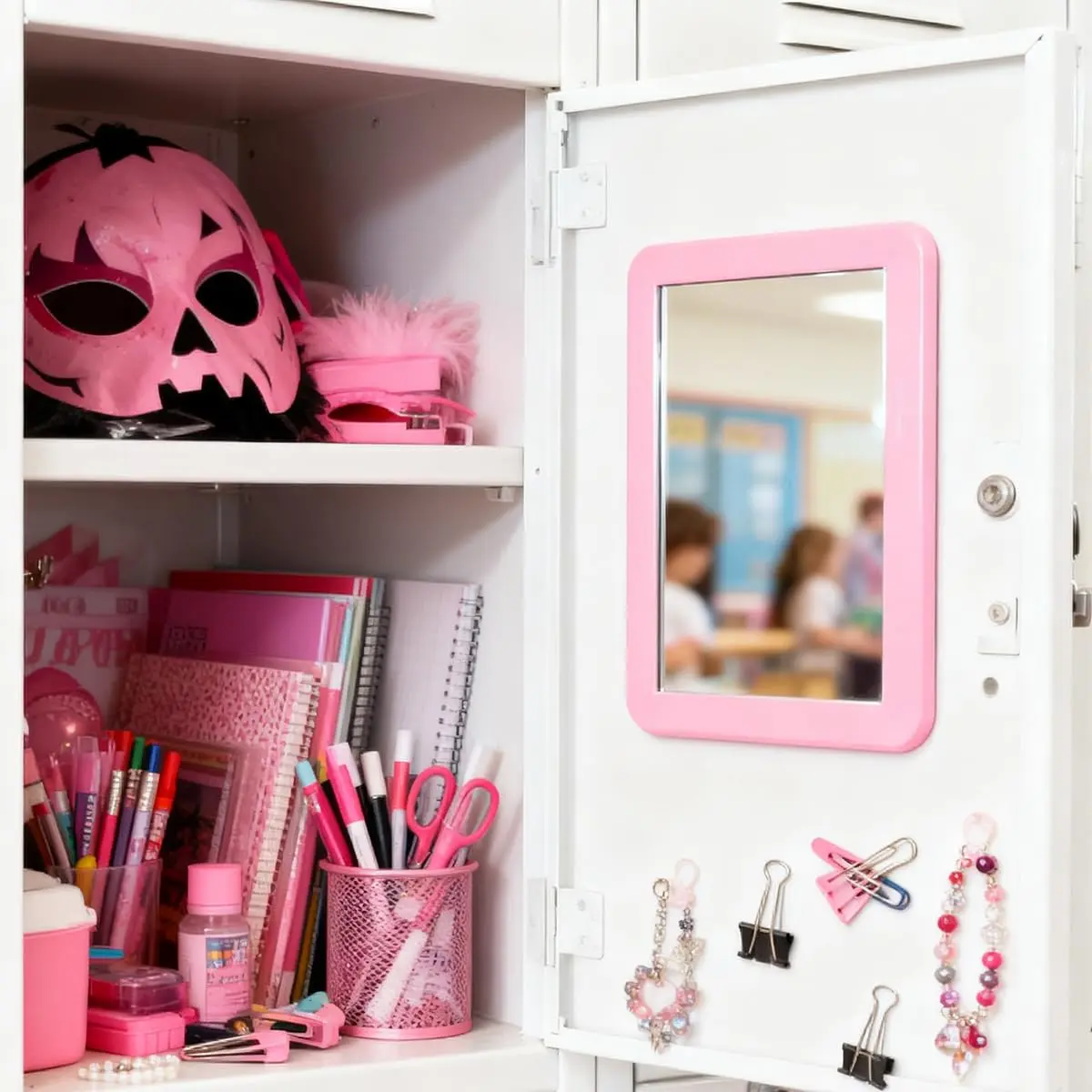 ARTLYMERS Locker Mirror Magnetic 5x7 Real Glass Pink | Compact Locker Accessory - view 3