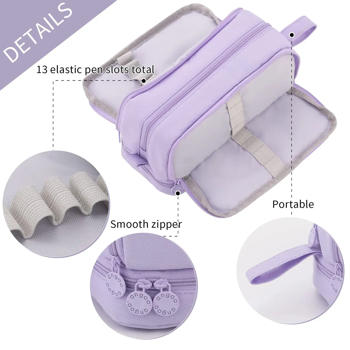 CICIMELON Large Capacity Pen Pencil Case with 4 Compartments | Multi-Slot School Organizer for Teen Girls, Women, Adults (Purple) - view 4
