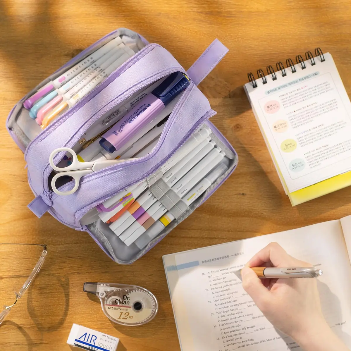 CICIMELON Large Capacity Pen Pencil Case with 4 Compartments | Multi-Slot School Organizer for Teen Girls, Women, Adults (Purple) - view 2