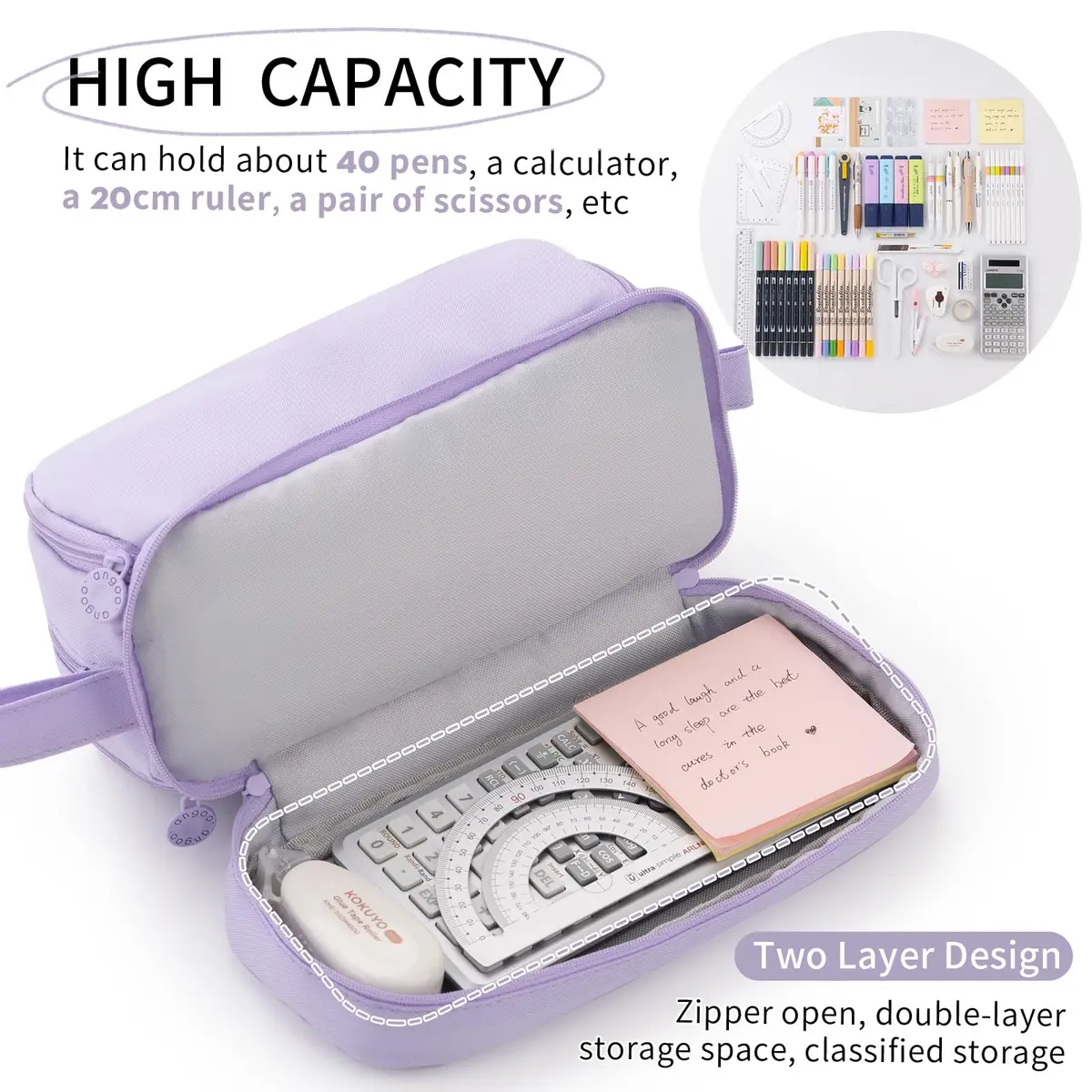 CICIMELON Large Capacity Pen Pencil Case with 4 Compartments | Multi-Slot School Organizer for Teen Girls, Women, Adults (Purple) - view 3
