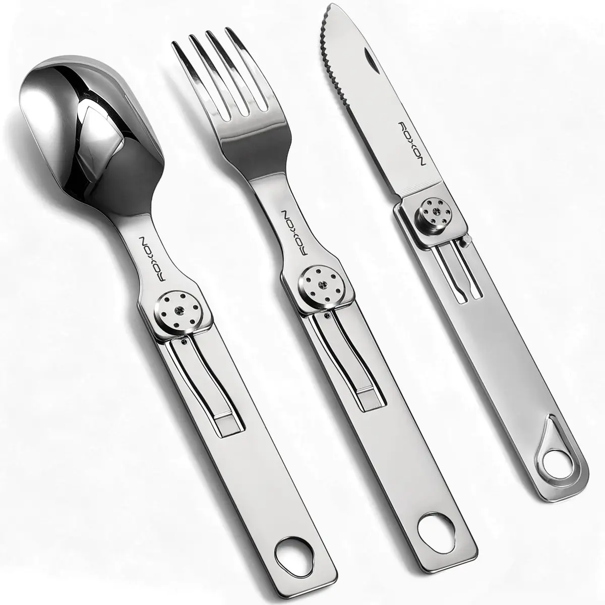 Roxon 3-in-1 Camping Utensils Set with Case (Knife, Spoon, Fork) Silver | Compact Food-Grade Stainless Steel - view 4