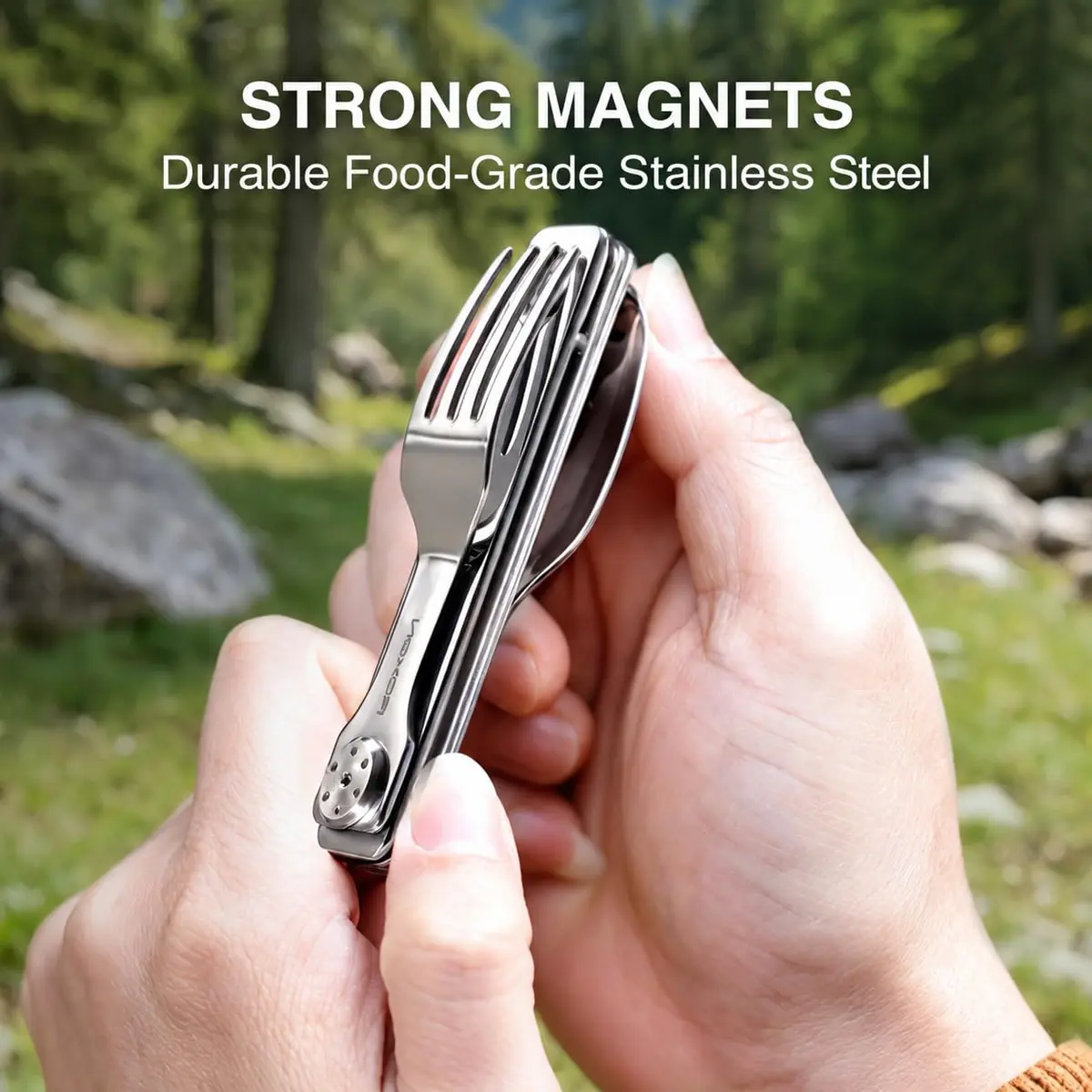 Roxon 3-in-1 Camping Utensils Set with Case (Knife, Spoon, Fork) Silver | Compact Food-Grade Stainless Steel - view 8