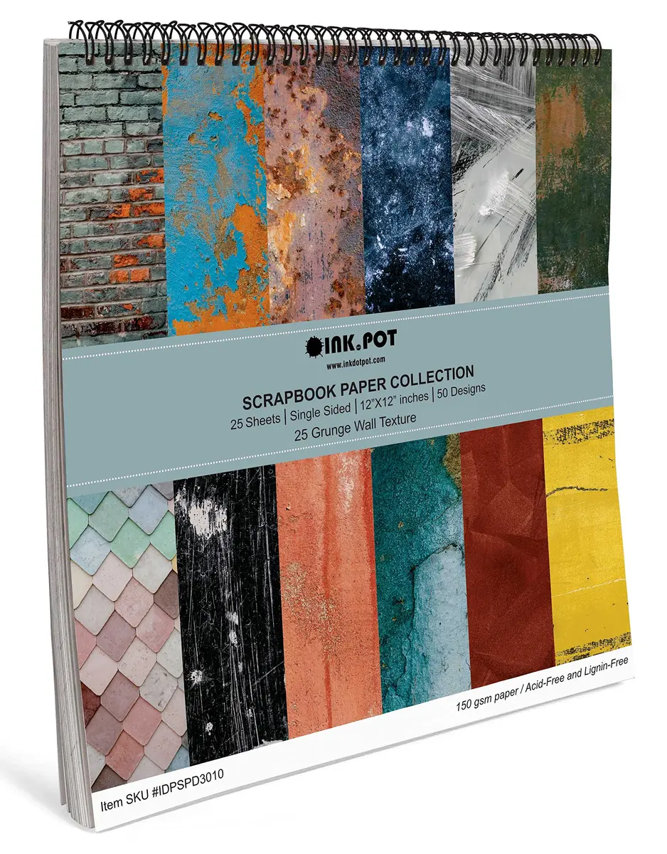 Inkdotpot Grunge Wall Theme Scrapbook Paper Pad 12x12 Inch (30.48x30.48 cm) | 25 Sheets Single-Sided Acid-Free Cardstock - view 6